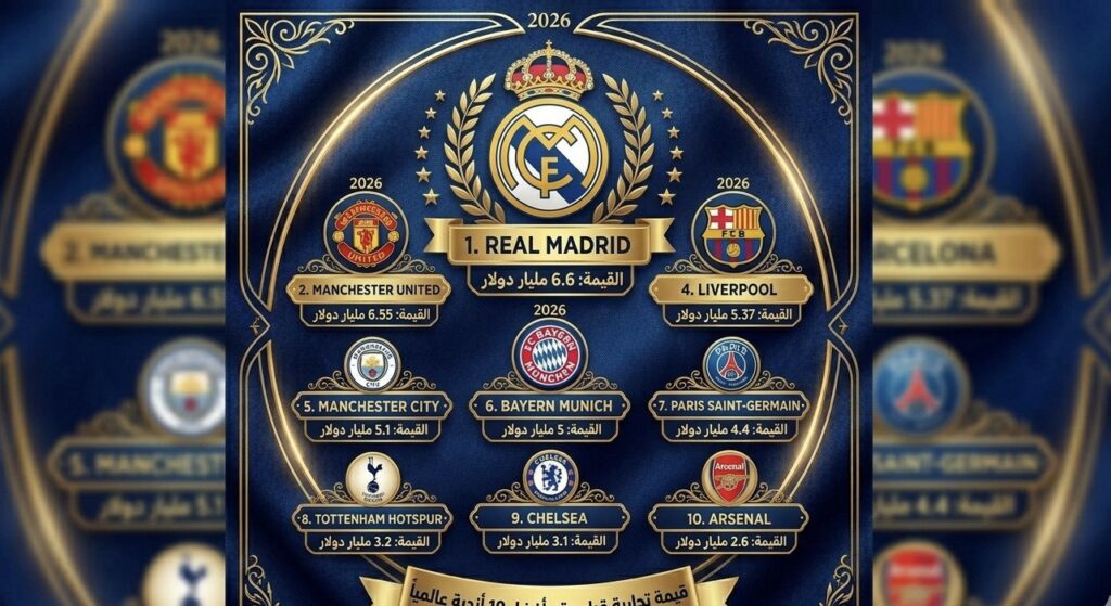 ريال مدريد يتصدر قائمة أغلى أندية كرة القدم عالمياً لعام 2026